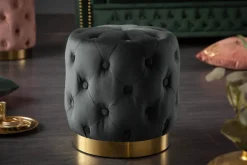 Riess-Ambiente Goldene Möbel|Sitzhocker > Design Hocker MODERN BAROCK 40cm schwarz gold Samt Chesterfield