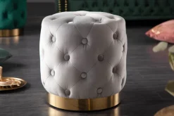 Riess-Ambiente Goldene Möbel|Sitzhocker > Design Hocker MODERN BAROCK 37cm edel-grau gold Samt Chesterfield