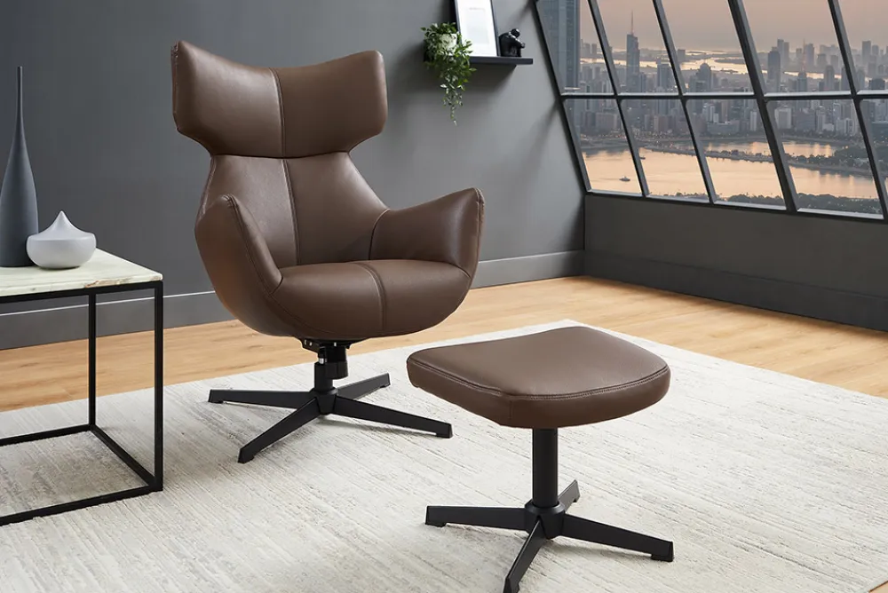 Riess-Ambiente Sitzhocker > Design Hocker VOGUE 45cm brandy braun Kunstleder drehbar schwarze Metallbeine Fußhocker