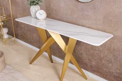 Riess-Ambiente Goldene Möbel|Konsolentische > Design Konsolentisch ART LIVING 140cm weiß Marmor Keramik champagner gold brushed
