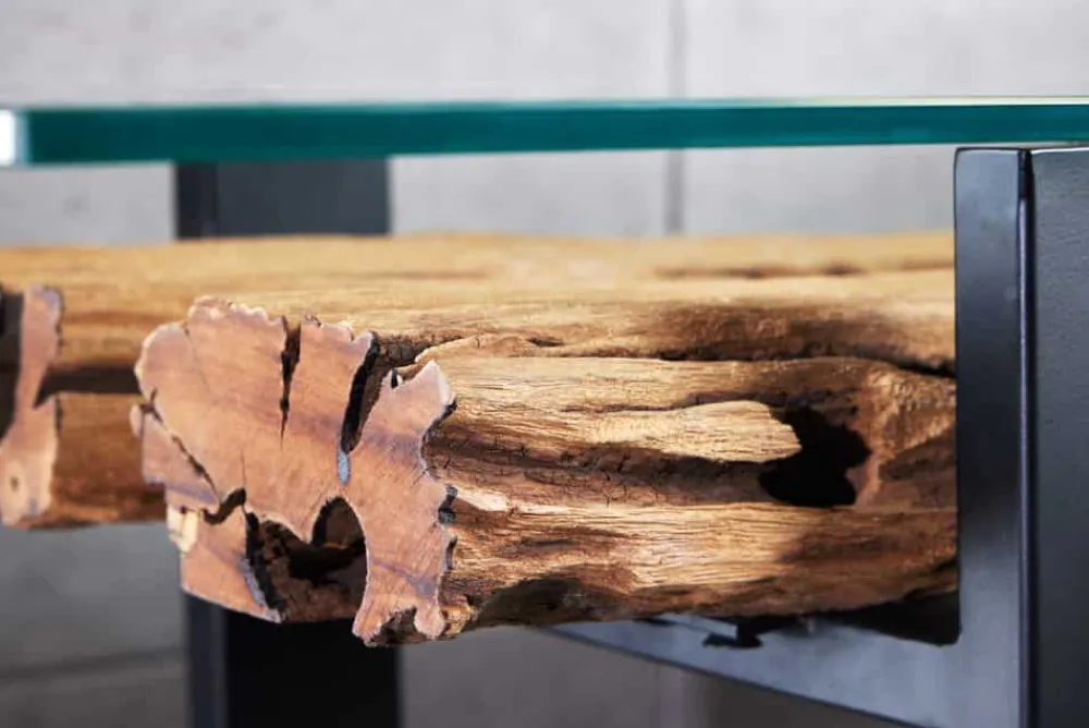 Riess-Ambiente Mehr...|Konsolentische > Design Konsolentisch BARRACUDA 150cm recyceltes Teakholz Glas Industrial