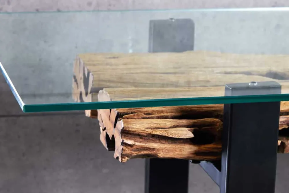 Riess-Ambiente Mehr...|Konsolentische > Design Konsolentisch BARRACUDA 150cm recyceltes Teakholz Glas Industrial