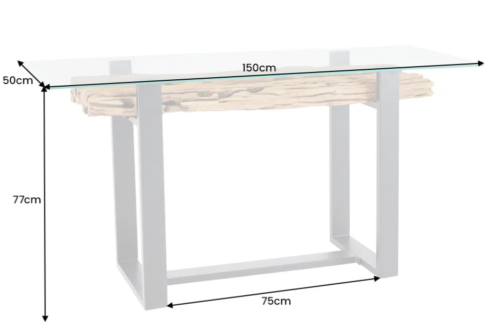 Riess-Ambiente Mehr...|Konsolentische > Design Konsolentisch BARRACUDA 150cm recyceltes Teakholz Glas Industrial