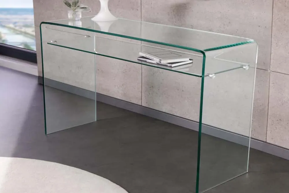 Riess-Ambiente Konsolentische > Design Konsolentisch FANTOME 100cm Glas transparent mit Ablage