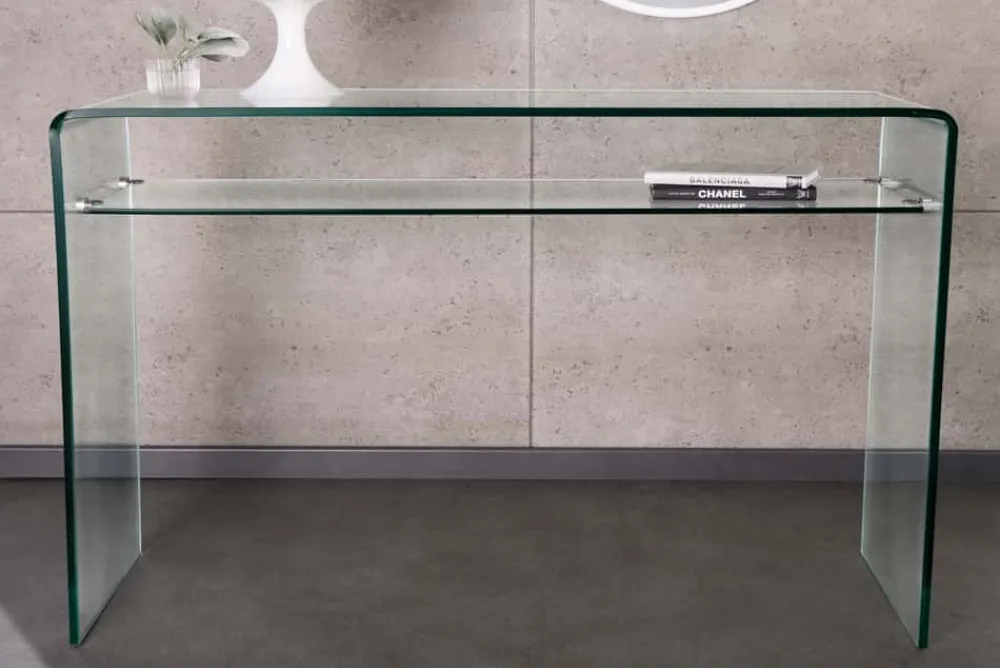Riess-Ambiente Konsolentische > Design Konsolentisch FANTOME 100cm Glas transparent mit Ablage