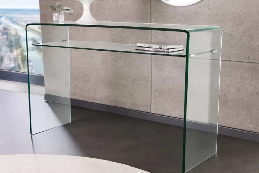 Riess-Ambiente Konsolentische > Design Konsolentisch FANTOME 100cm Glas transparent mit Ablage
