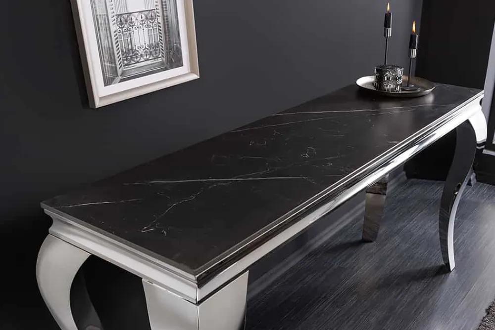 Riess-Ambiente Konsolentische > Design Konsolentisch MODERN BAROCK 140cm schwarz anthrazit chrom Keramik Marmor