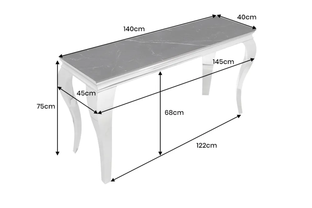 Riess-Ambiente Konsolentische > Design Konsolentisch MODERN BAROCK 140cm schwarz anthrazit chrom Keramik Marmor