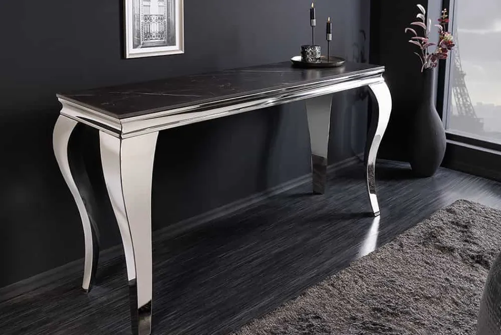 Riess-Ambiente Konsolentische > Design Konsolentisch MODERN BAROCK 140cm schwarz anthrazit chrom Keramik Marmor