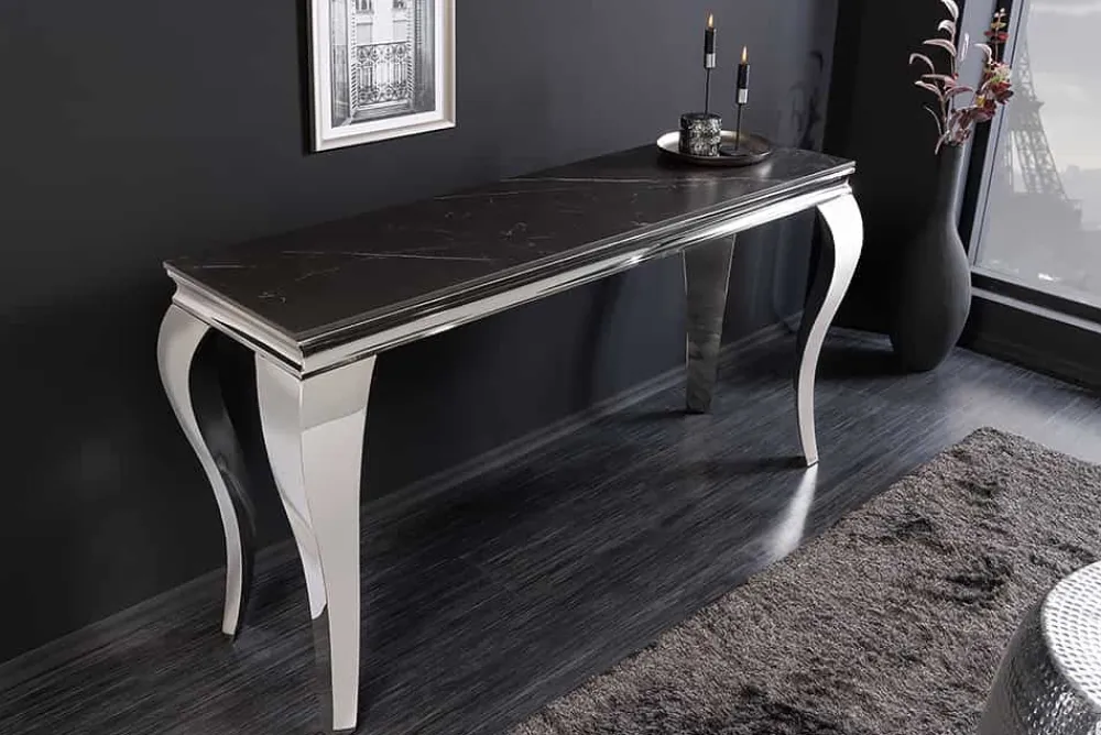 Riess-Ambiente Konsolentische > Design Konsolentisch MODERN BAROCK 140cm schwarz anthrazit chrom Keramik Marmor