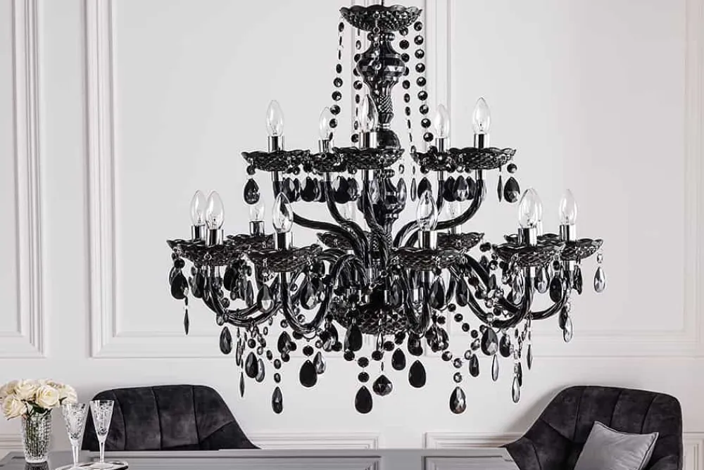 Riess-Ambiente Hängelampen|Kronleuchter & Lüster > Design Kronleuchter BLACK CRYSTAL XL 80cm schwarz Acryl 15-armig Lüster