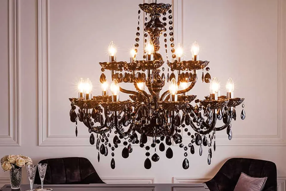 Riess-Ambiente Hängelampen|Kronleuchter & Lüster > Design Kronleuchter BLACK CRYSTAL XL 80cm schwarz Acryl 15-armig Lüster