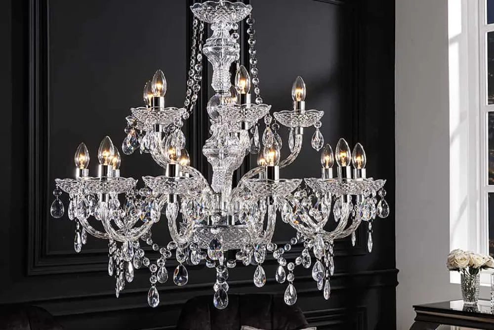 Riess-Ambiente Hängelampen|Kronleuchter & Lüster > Design Kronleuchter CRYSTAL XL 80cm klar Acryl 15-armig Lüster