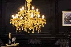 Riess-Ambiente Goldene Möbel|Hängelampen > Design Kronleuchter CRYSTAL XL 80cm gold 15-armig Lüster Kristall-Lampe