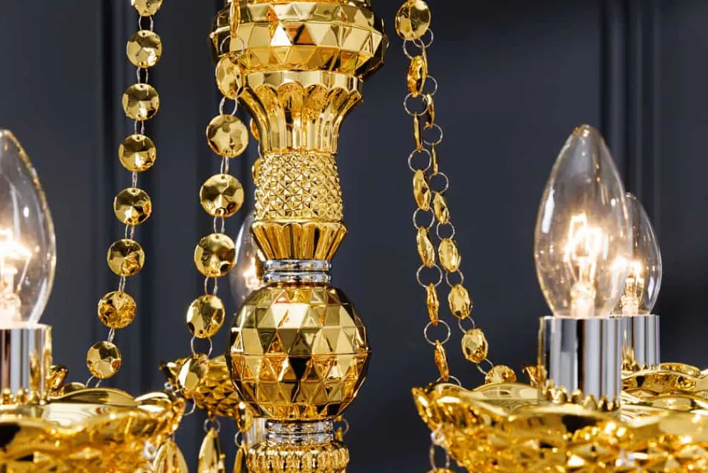 Riess-Ambiente Goldene Möbel|Hängelampen > Design Kronleuchter CRYSTAL XL 80cm gold 15-armig Lüster Kristall-Lampe