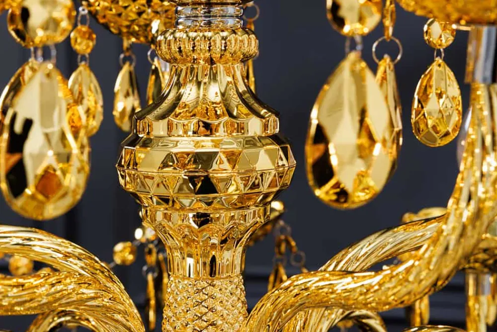 Riess-Ambiente Goldene Möbel|Hängelampen > Design Kronleuchter CRYSTAL XL 80cm gold 15-armig Lüster Kristall-Lampe