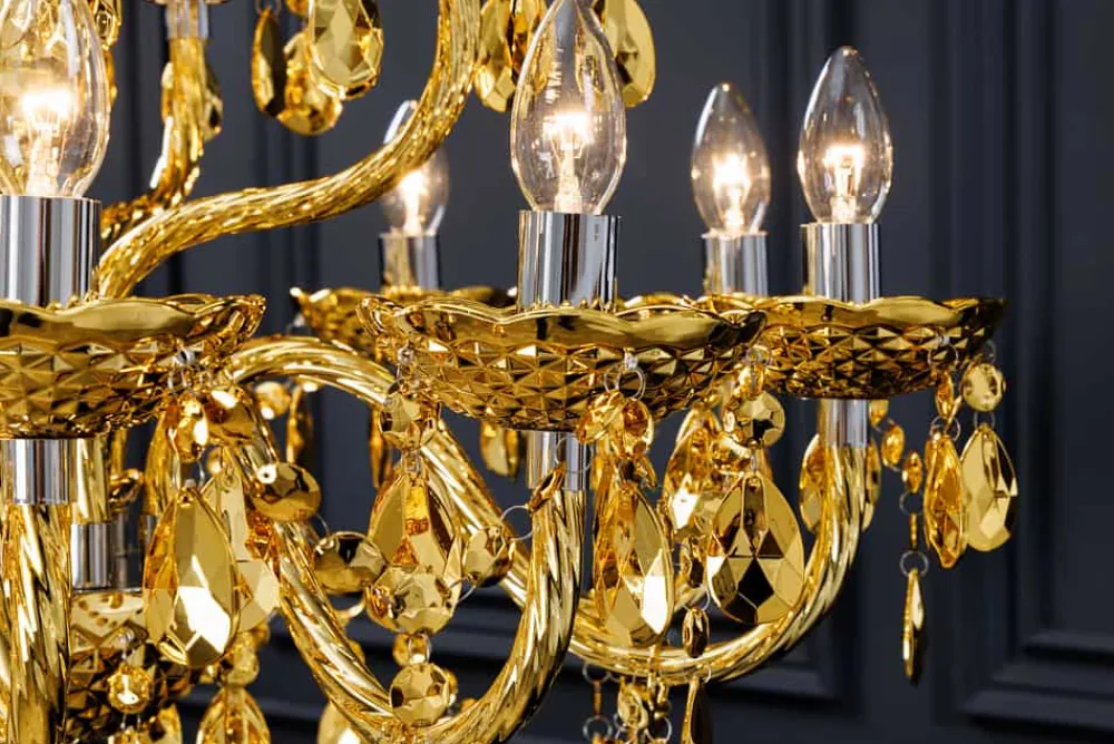 Riess-Ambiente Goldene Möbel|Hängelampen > Design Kronleuchter CRYSTAL XL 80cm gold 15-armig Lüster Kristall-Lampe
