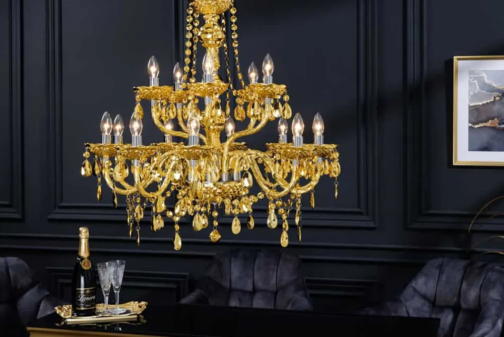 Riess-Ambiente Goldene Möbel|Hängelampen > Design Kronleuchter CRYSTAL XL 80cm gold 15-armig Lüster Kristall-Lampe