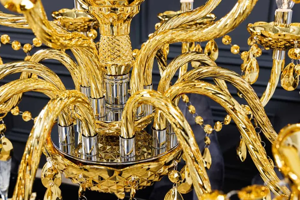 Riess-Ambiente Goldene Möbel|Hängelampen > Design Kronleuchter CRYSTAL XL 80cm gold 15-armig Lüster Kristall-Lampe