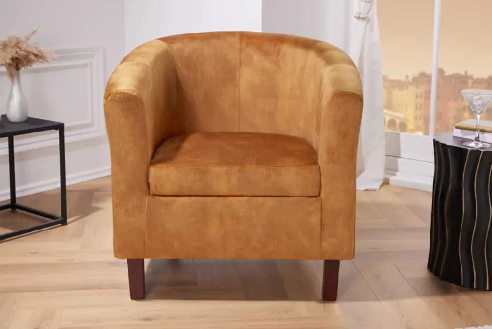 Riess-Ambiente Loungesessel|Sessel > Design Lounge Sessel HEMINGWAY senfgelb Samt Armlehnen Cocktailsessel