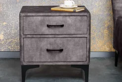 Riess-Ambiente Samt Möbel|Retro Möbel > Design Nachttisch BOUTIQUE 50cm dunkelgrau Samt zwei Schubladen