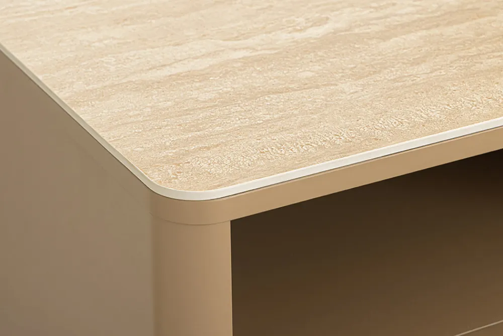 Riess-Ambiente Beistelltische|Retro Möbel > Design Nachttisch SAVOY 50cm grau beige greige Keramik Travertin Beistelltisch