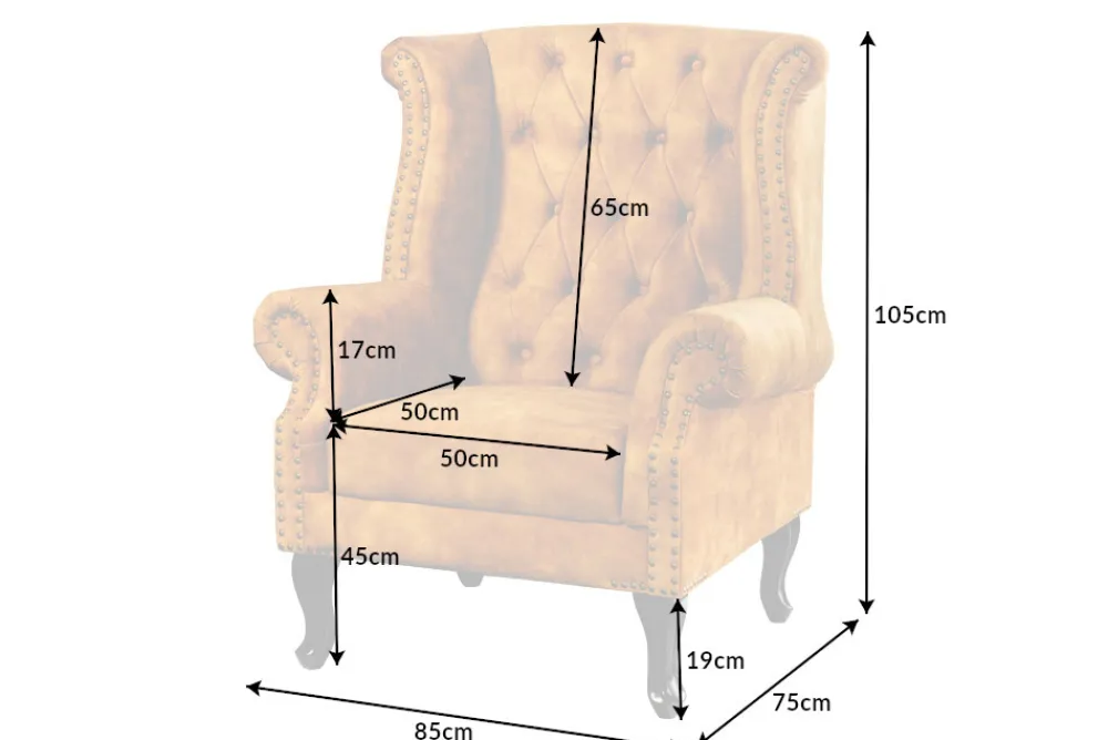 Riess-Ambiente Sessel|Samt Möbel > Design Ohrensessel CHESTERFIELD 85cm senfgelb Samt Knopfheftung