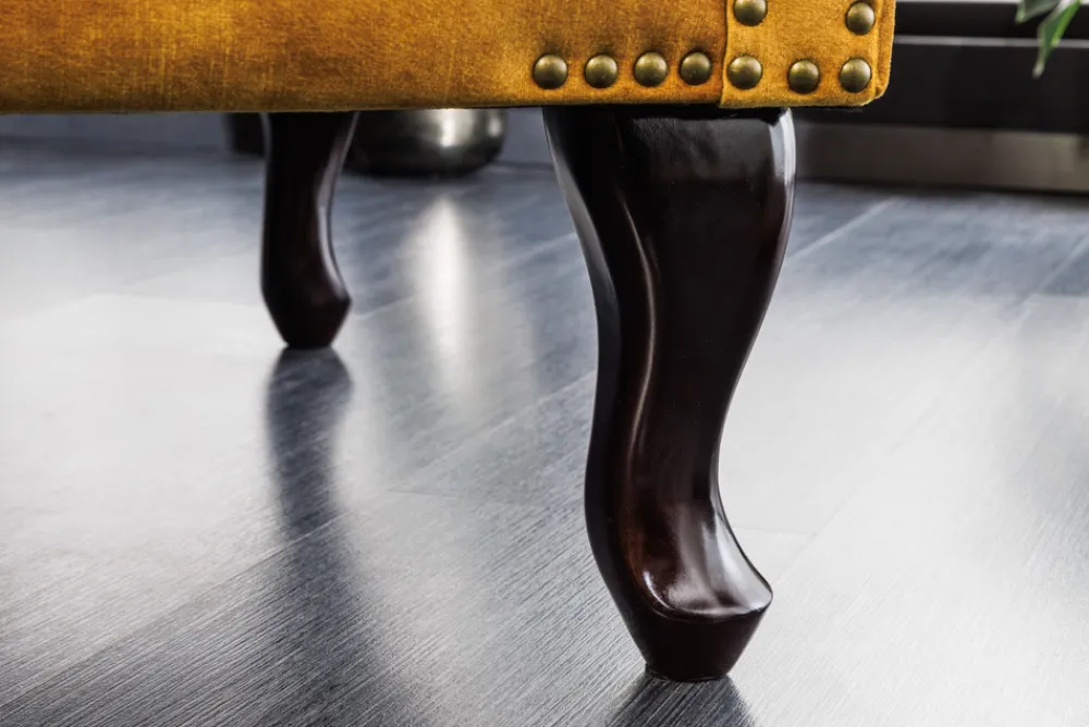 Riess-Ambiente Sessel|Samt Möbel > Design Ohrensessel CHESTERFIELD 85cm senfgelb Samt Knopfheftung