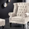 Riess-Ambiente Sessel|Samt Möbel > Design Ohrensessel CHESTERFIELD 105cm champagner beige Samt silber Ziernieten