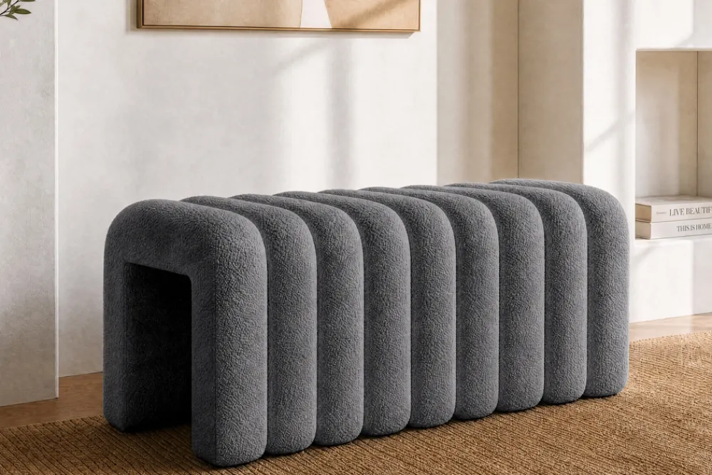 Riess-Ambiente Skandinavisch|Sitzbänke > Design Polsterbank VOGUE 95cm grau Bouclé Bettbank