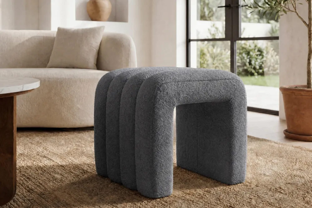 Riess-Ambiente Sitzhocker > Design Polsterhocker VOGUE 40cm grau Bouclé Sitzhocker