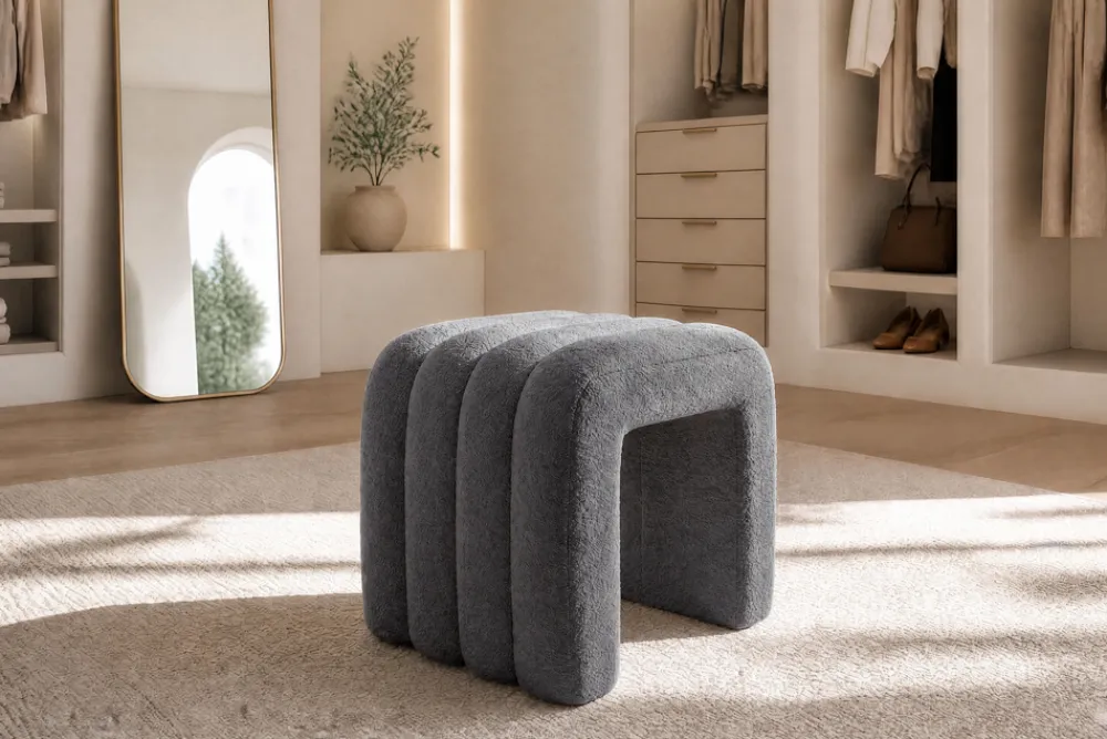 Riess-Ambiente Sitzhocker > Design Polsterhocker VOGUE 40cm grau Bouclé Sitzhocker