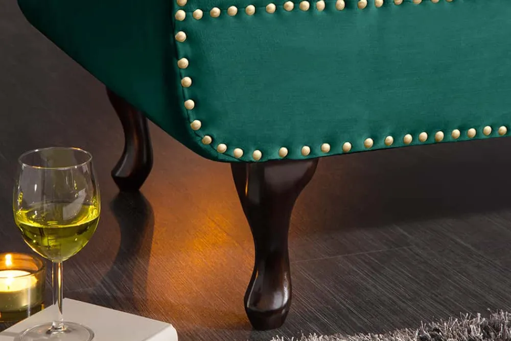 Riess-Ambiente Liegen|Samt Möbel > Design Récamière CHESTERFIELD 170cm smaragdgrün Samt Knopfheftung Nietenbesatz