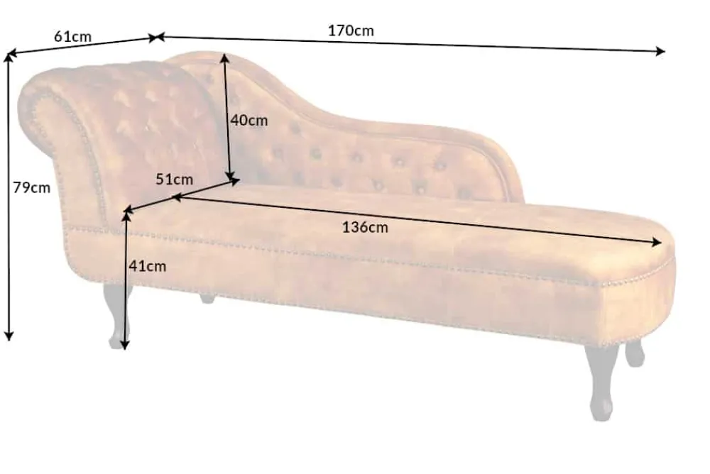 Riess-Ambiente Liegen|Samt Möbel > Design Récamière CHESTERFIELD 170cm senfgelb Samt Knopfheftung Nietenbesatz