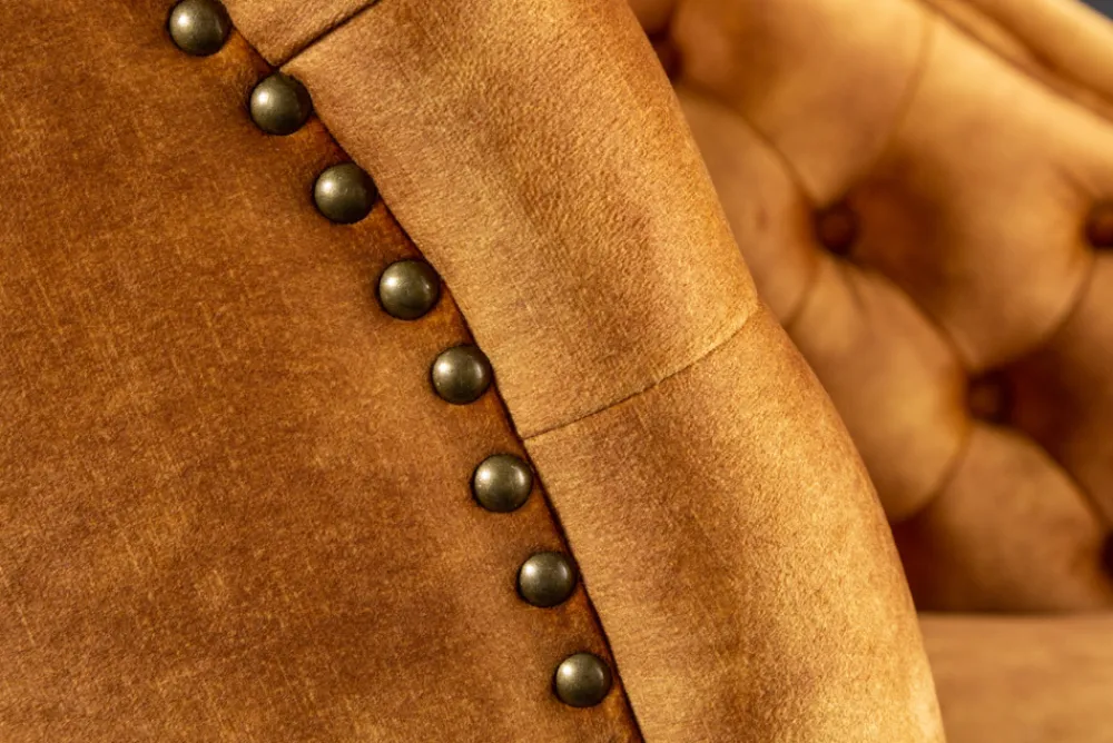 Riess-Ambiente Liegen|Samt Möbel > Design Récamière CHESTERFIELD 170cm senfgelb Samt Knopfheftung Nietenbesatz