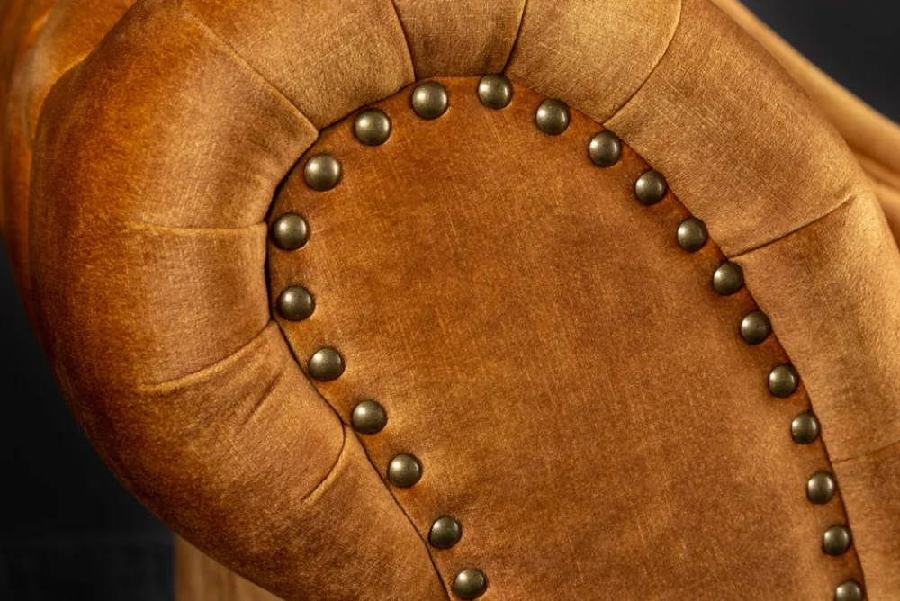 Riess-Ambiente Liegen|Samt Möbel > Design Récamière CHESTERFIELD 170cm senfgelb Samt Knopfheftung Nietenbesatz