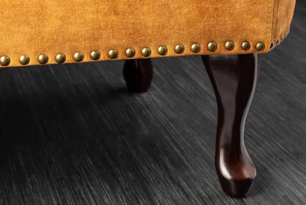 Riess-Ambiente Liegen|Samt Möbel > Design Récamière CHESTERFIELD 170cm senfgelb Samt Knopfheftung Nietenbesatz