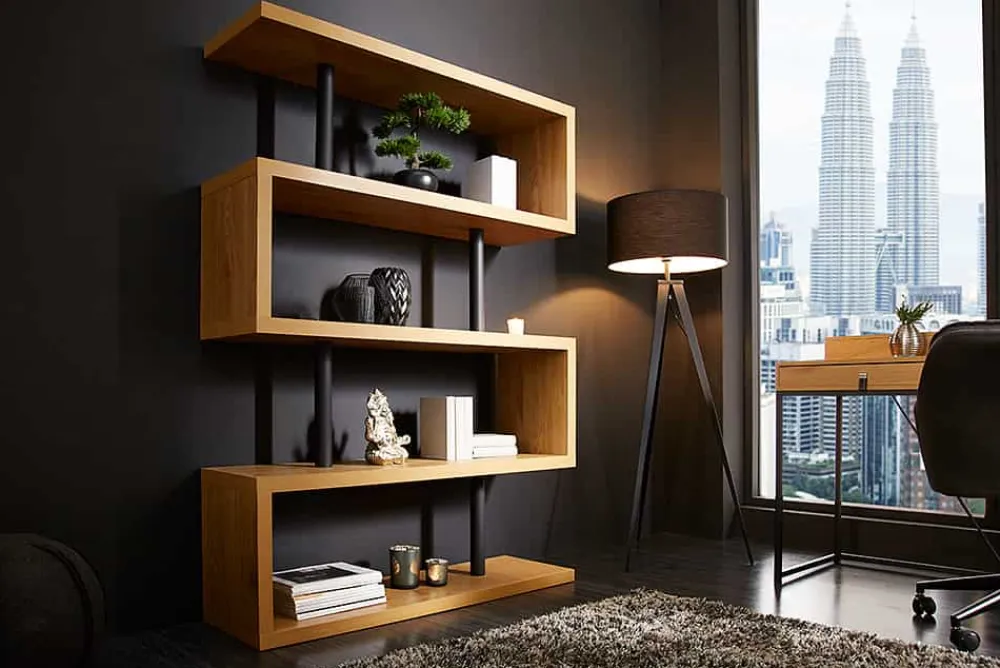 Riess-Ambiente Standregale > Design Regal SNAKE 165cm Eichenoptik Bücherregal mit fünf Böden