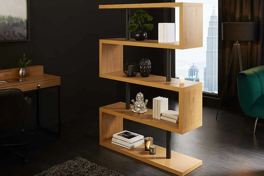 Riess-Ambiente Standregale > Design Regal SNAKE 165cm Eichenoptik Bücherregal mit fünf Böden