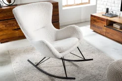 Riess-Ambiente Skandinavisch|Sessel > Design Schaukelstuhl SCANDINAVIA SWING weiß Bouclé Sessel schwarz Metall