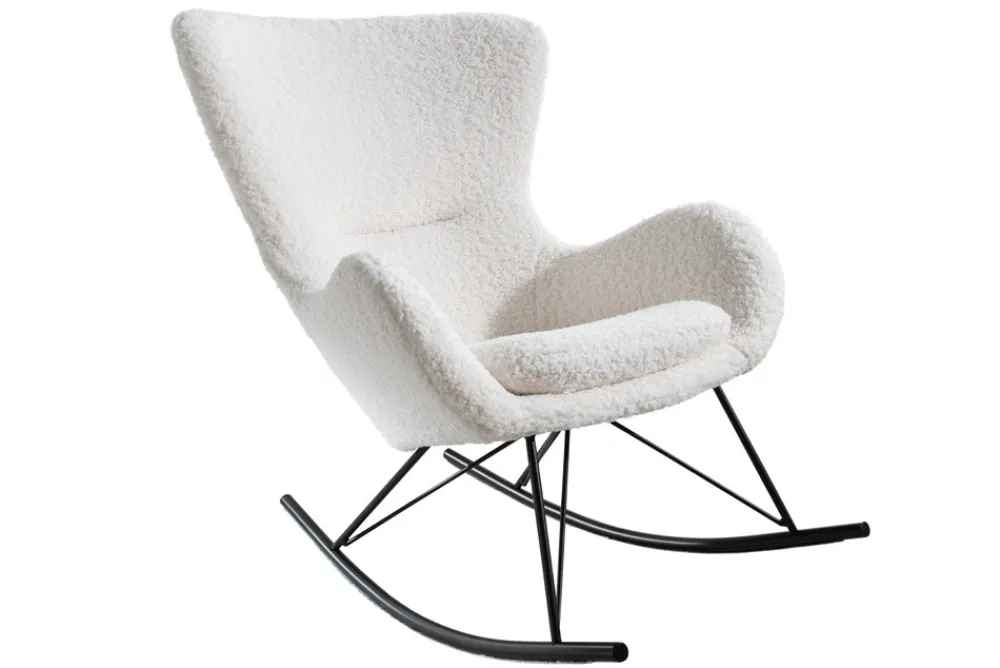 Riess-Ambiente Skandinavisch|Sessel > Design Schaukelstuhl SCANDINAVIA SWING weiß Bouclé Sessel schwarz Metall