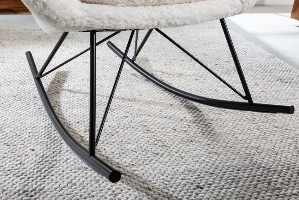 Riess-Ambiente Skandinavisch|Sessel > Design Schaukelstuhl SCANDINAVIA SWING weiß Bouclé Sessel schwarz Metall