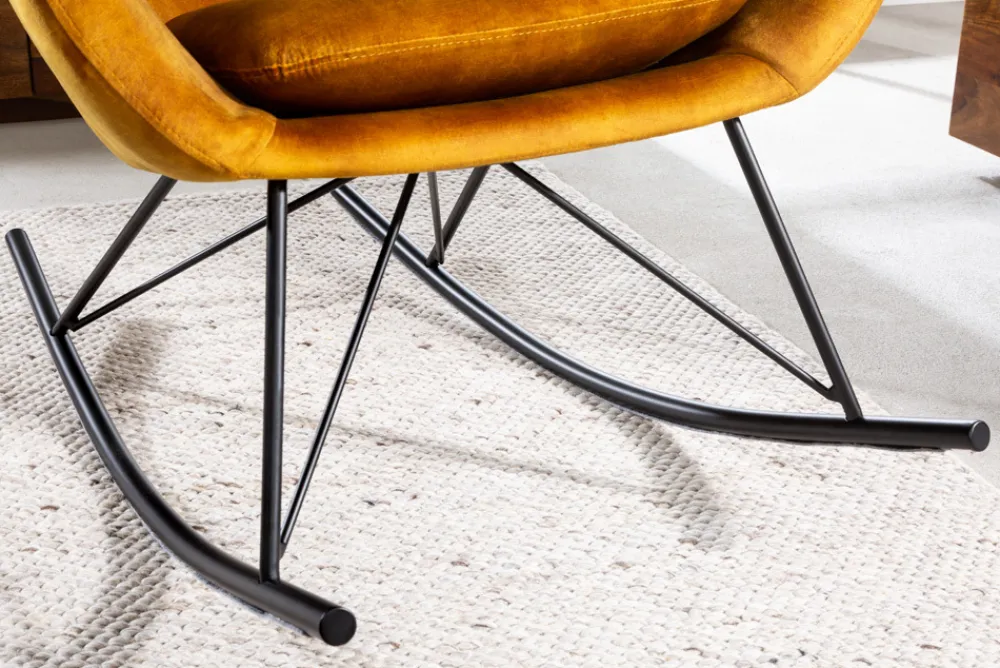 Riess-Ambiente Skandinavisch|Sessel > Design Schaukelstuhl SCANDINAVIA SWING senfgelb Samt Sessel