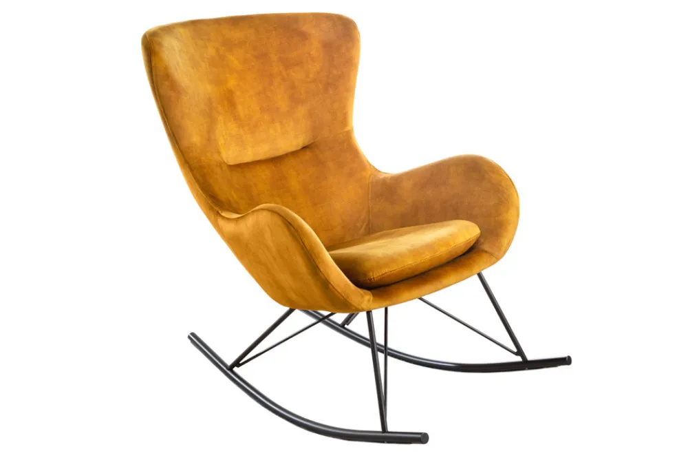 Riess-Ambiente Skandinavisch|Sessel > Design Schaukelstuhl SCANDINAVIA SWING senfgelb Samt Sessel