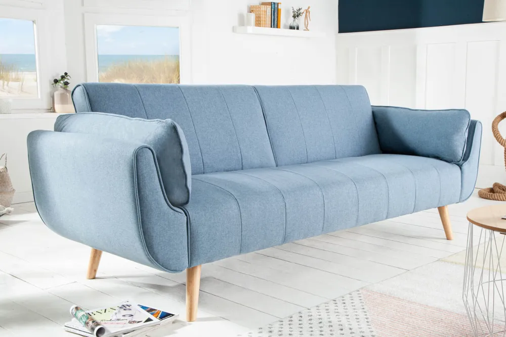 Riess-Ambiente Skandinavisch|Retro Möbel > Design Schlafsofa DIVANI 220cm hellblau Strukturstoff Scandinavian 3-Sitzer mit Bettfunktion