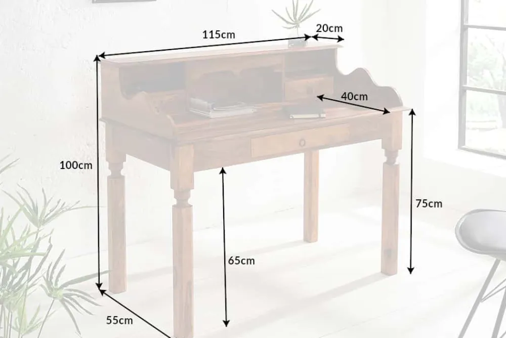 Riess-Ambiente Mehr...|Mehr... > Design Sekretär HEMINGWAY L 115cm braun Sheesham Massivholz stone finish Schreibtisch