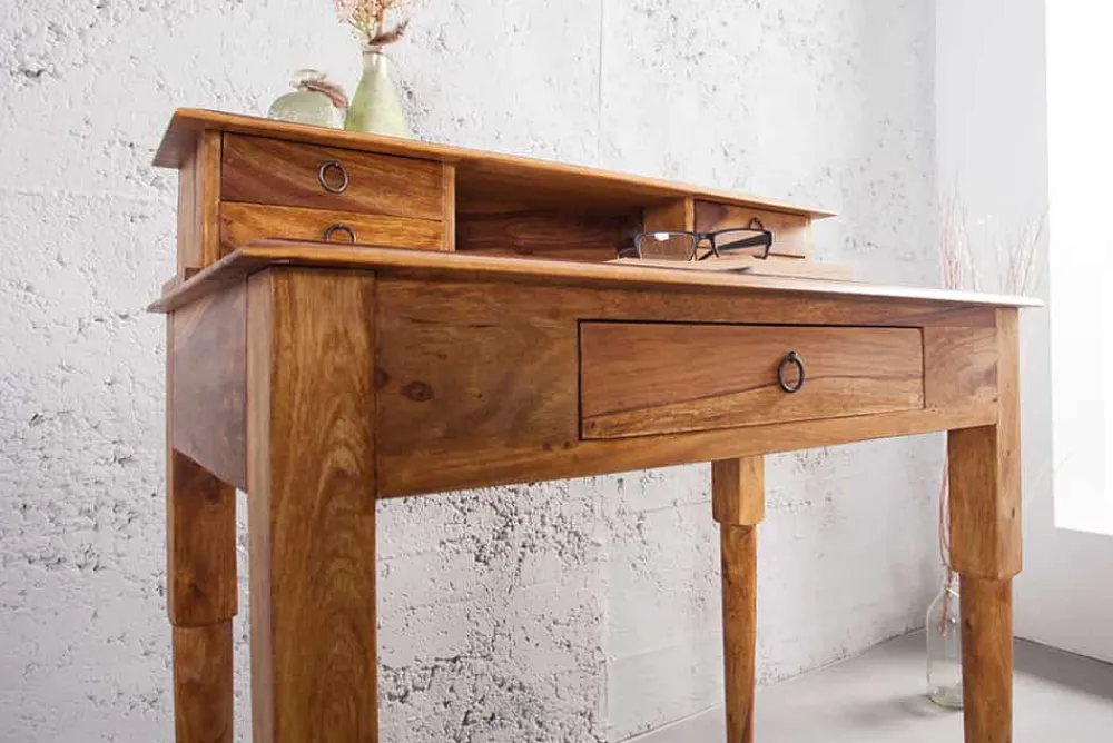 Riess-Ambiente Mehr...|Mehr... > Design Sekretär HEMINGWAY M 90cm braun Sheesham Massivholz stone finish Schreibtisch