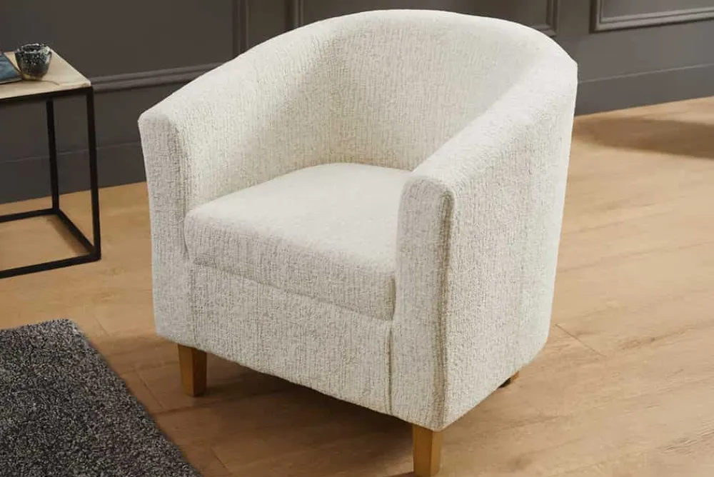 Riess-Ambiente Loungesessel > Design Sessel HEMINGWAY beige Bouclé Tweed Soft mit Armlehnen Cocktailsessel