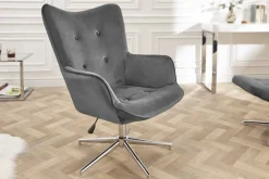 Riess-Ambiente Sessel|Samt Möbel > Design Sessel MR. LOUNGER grau chrom Samt höhenverstellbar drehbar Retro