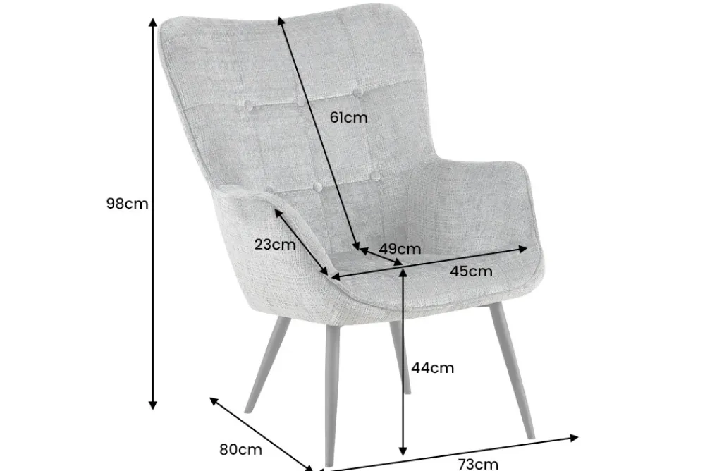 Riess-Ambiente Skandinavisch|Loungesessel > Design Sessel SCANDINAVIA champagner Chenille Cremona schwarz Metall mit Armlehne